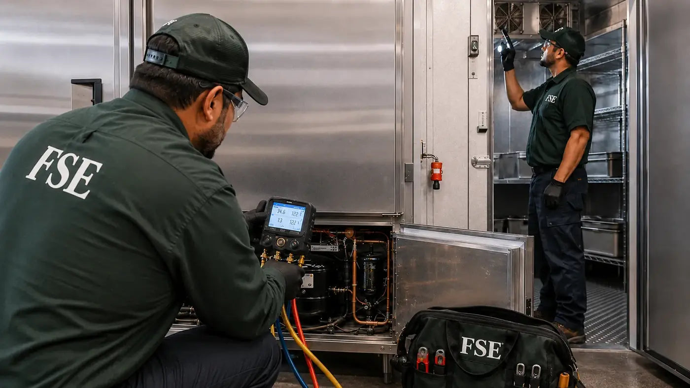 Commercial walk-in cooler and stainless refrigeration line