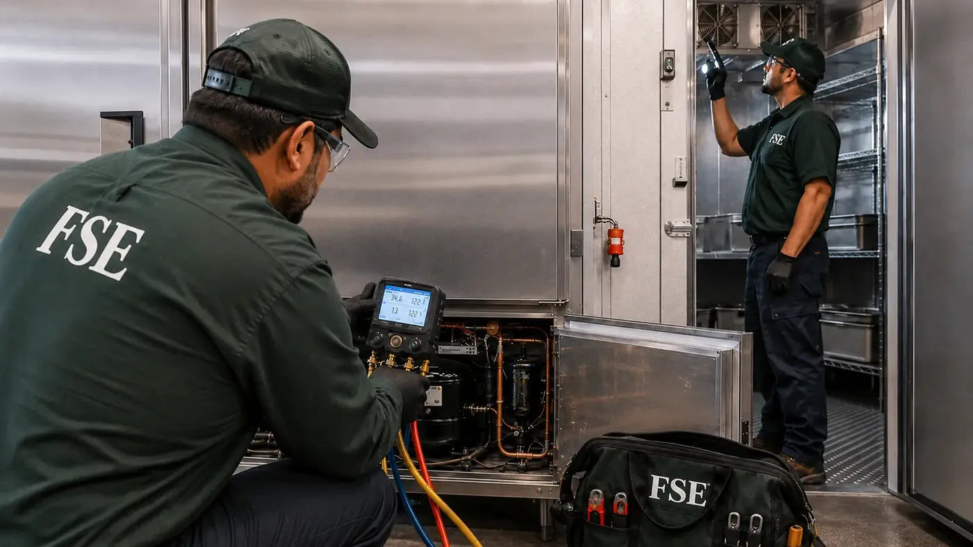 Commercial walk-in cooler and stainless refrigeration line